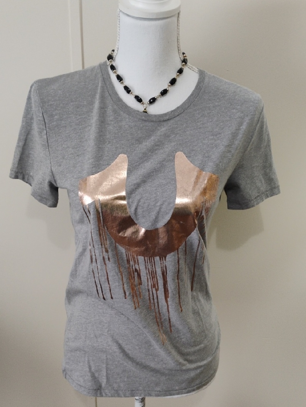 True Religion Gray Tee with Metallic Copper Logo